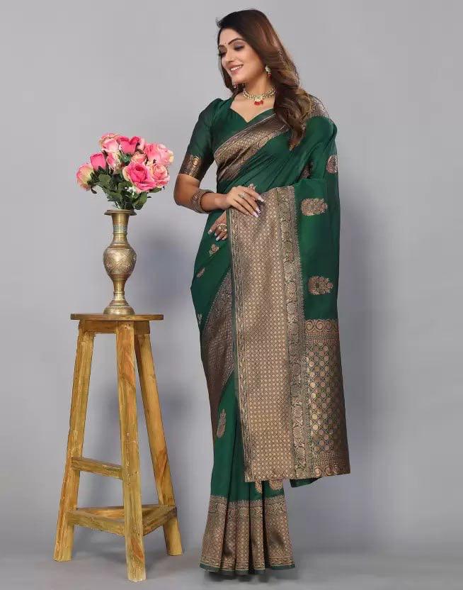 Graceful Dark Green Colored Printed Saree For Women