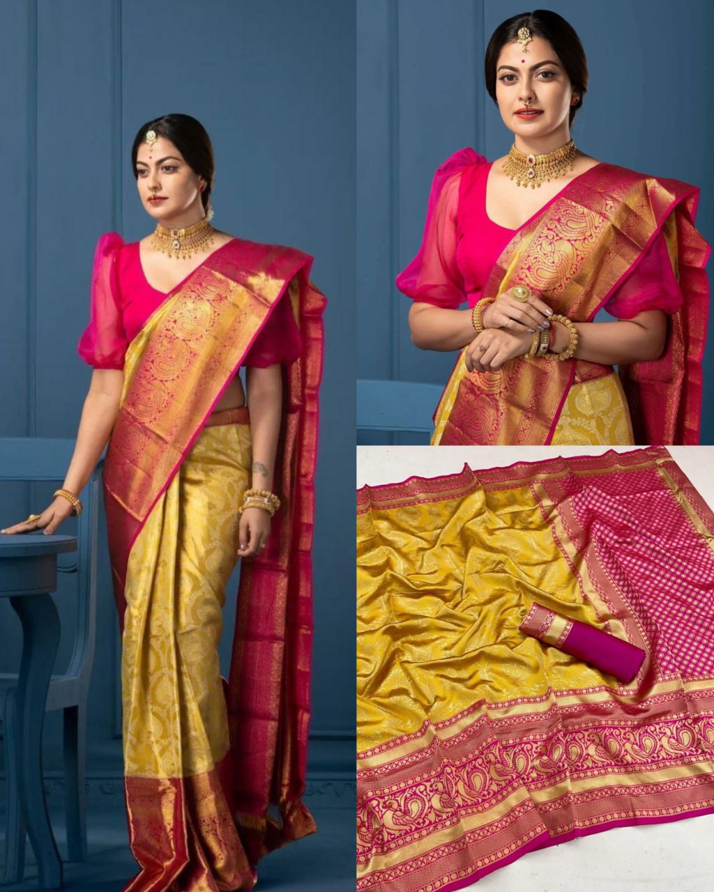 Dazzling Mustarad Yellow Colored Printed Saree For Women