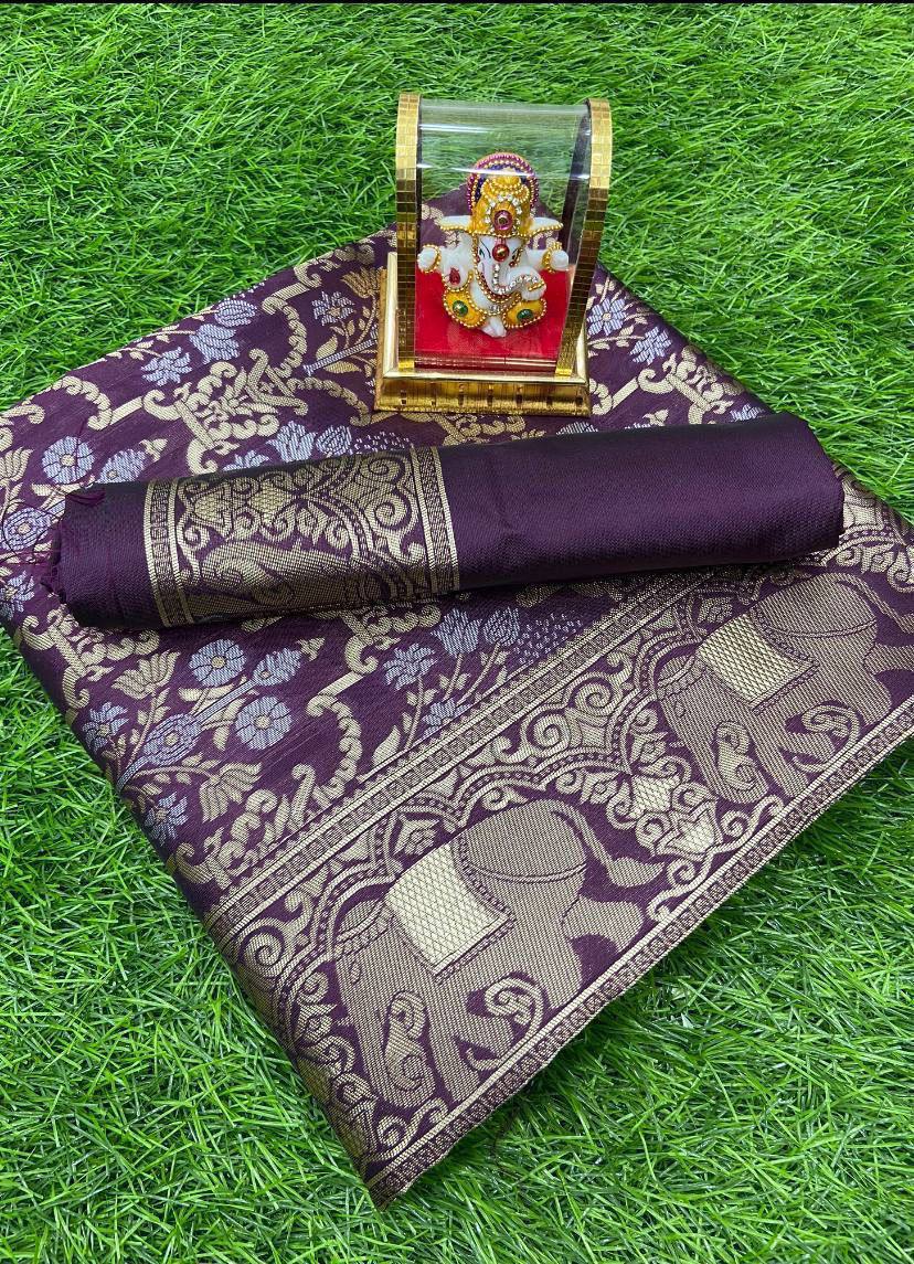 Festive Wear Violet Colored Printed Saree For Women