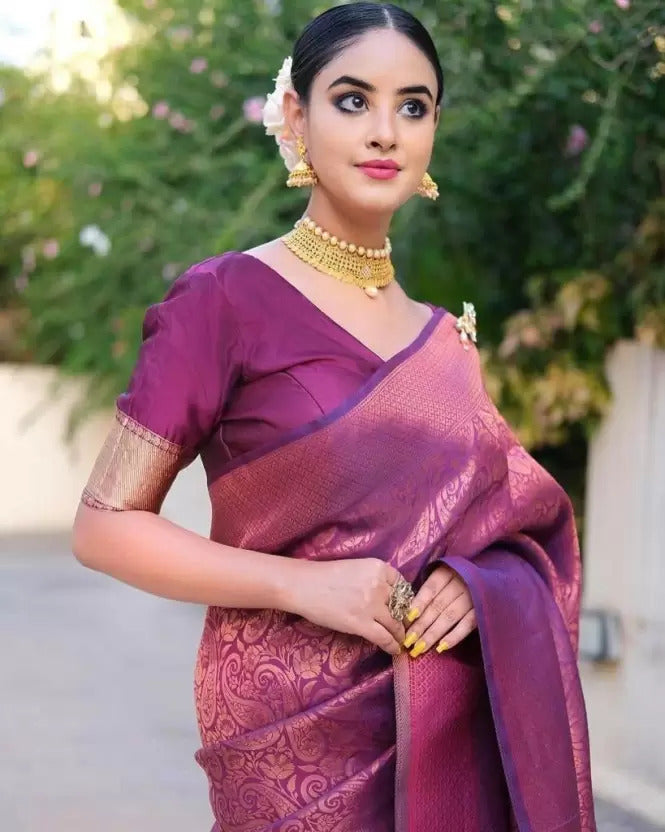 Glorious Wine Colored Printed Saree For Women