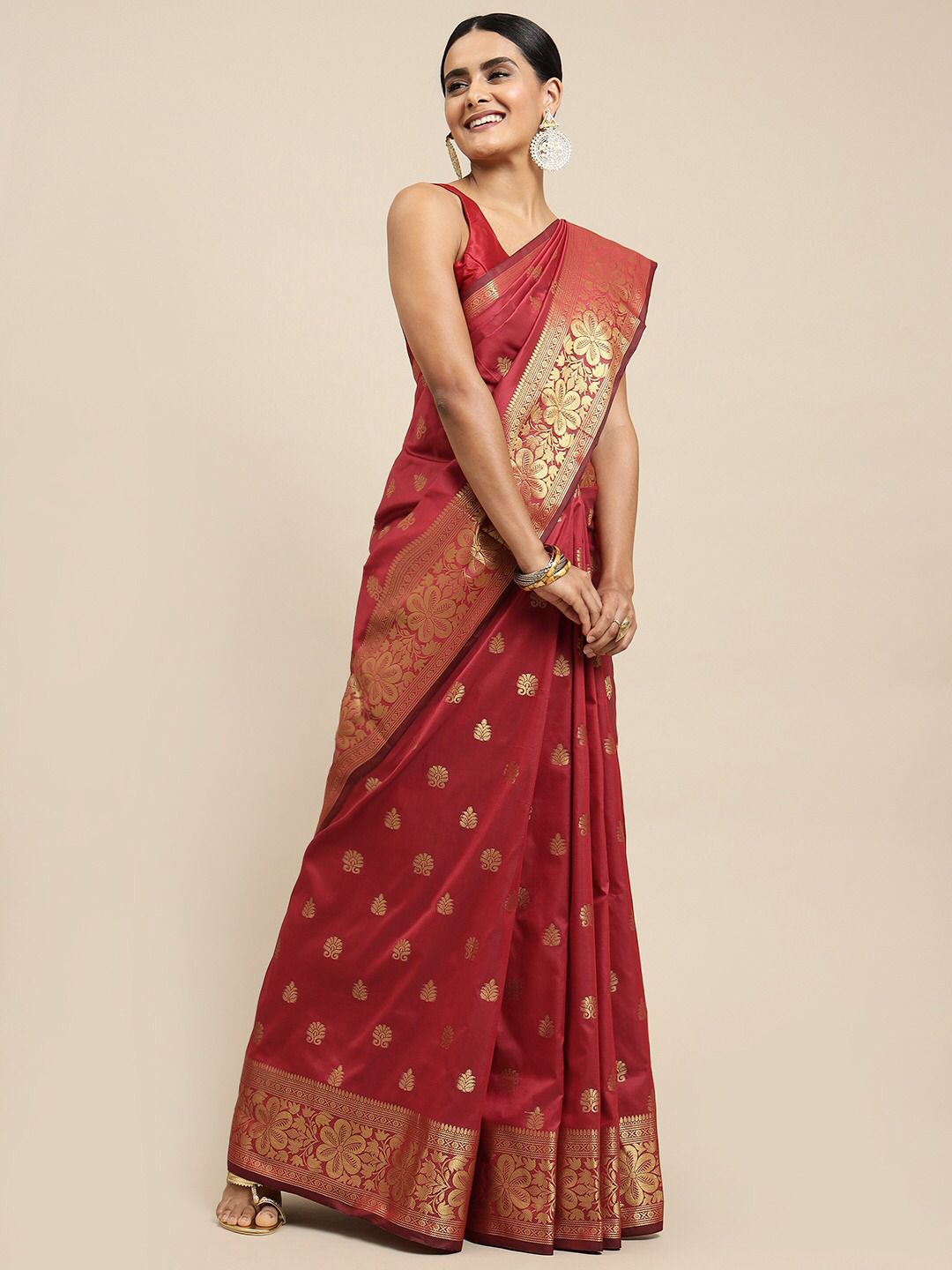 Pretty Red Colored Printed Saree For Women