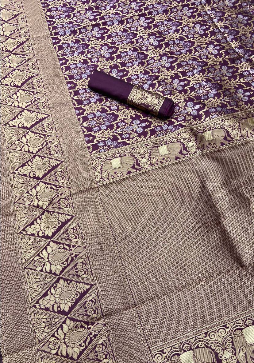 Festive Wear Violet Colored Printed Saree For Women