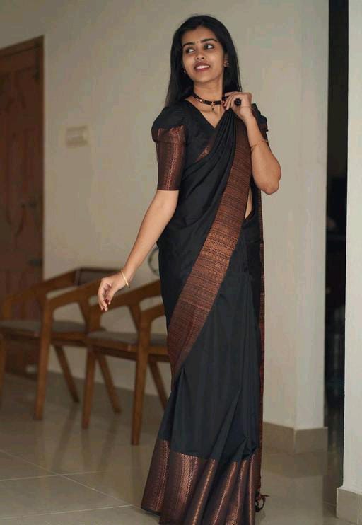 Intricate Black Colored Printed Saree For Women