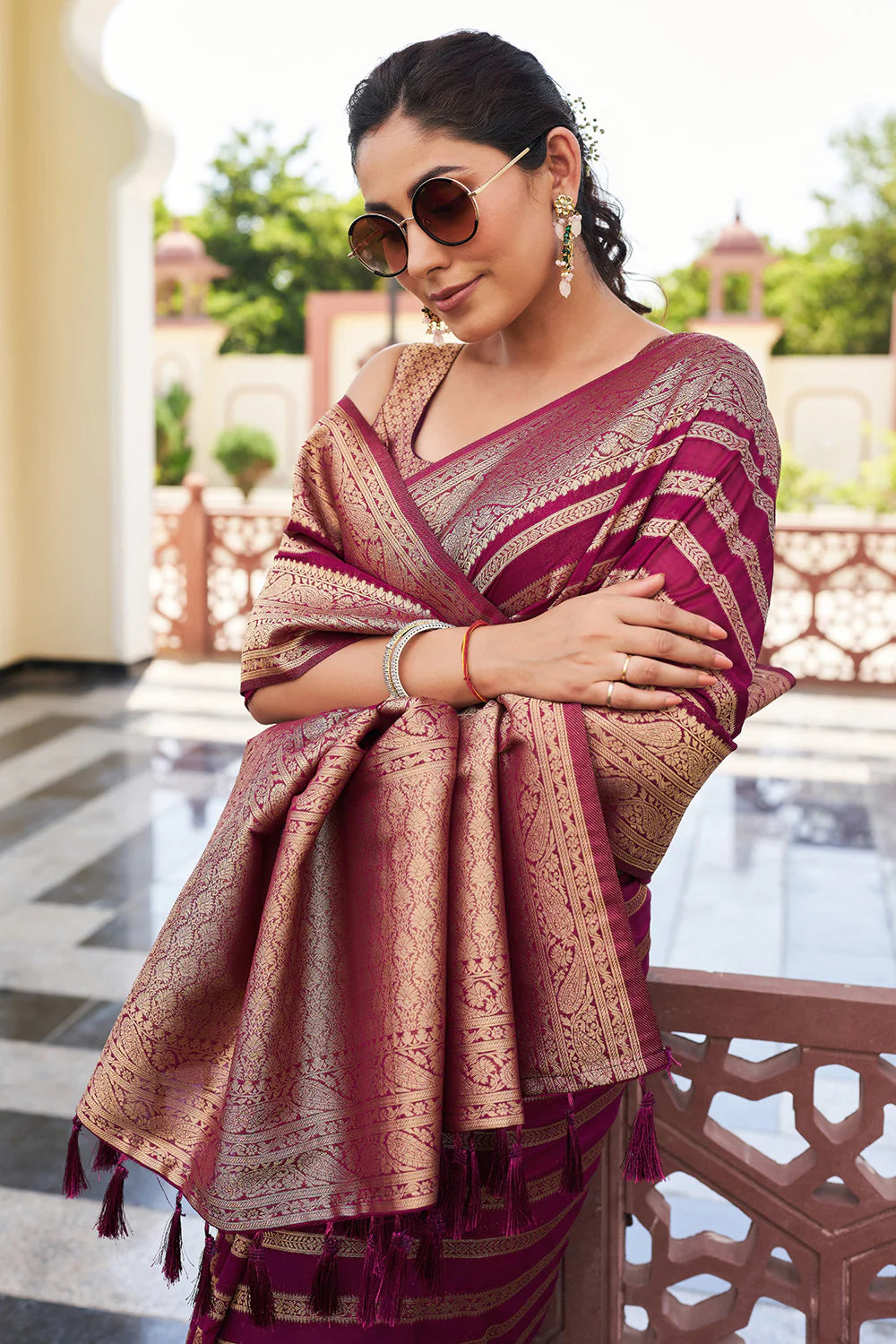 Adorning Magenta Soft Silk Saree