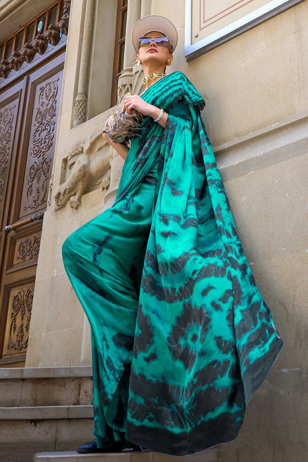 Pleasant Sea Green Color Satin Silk Saree