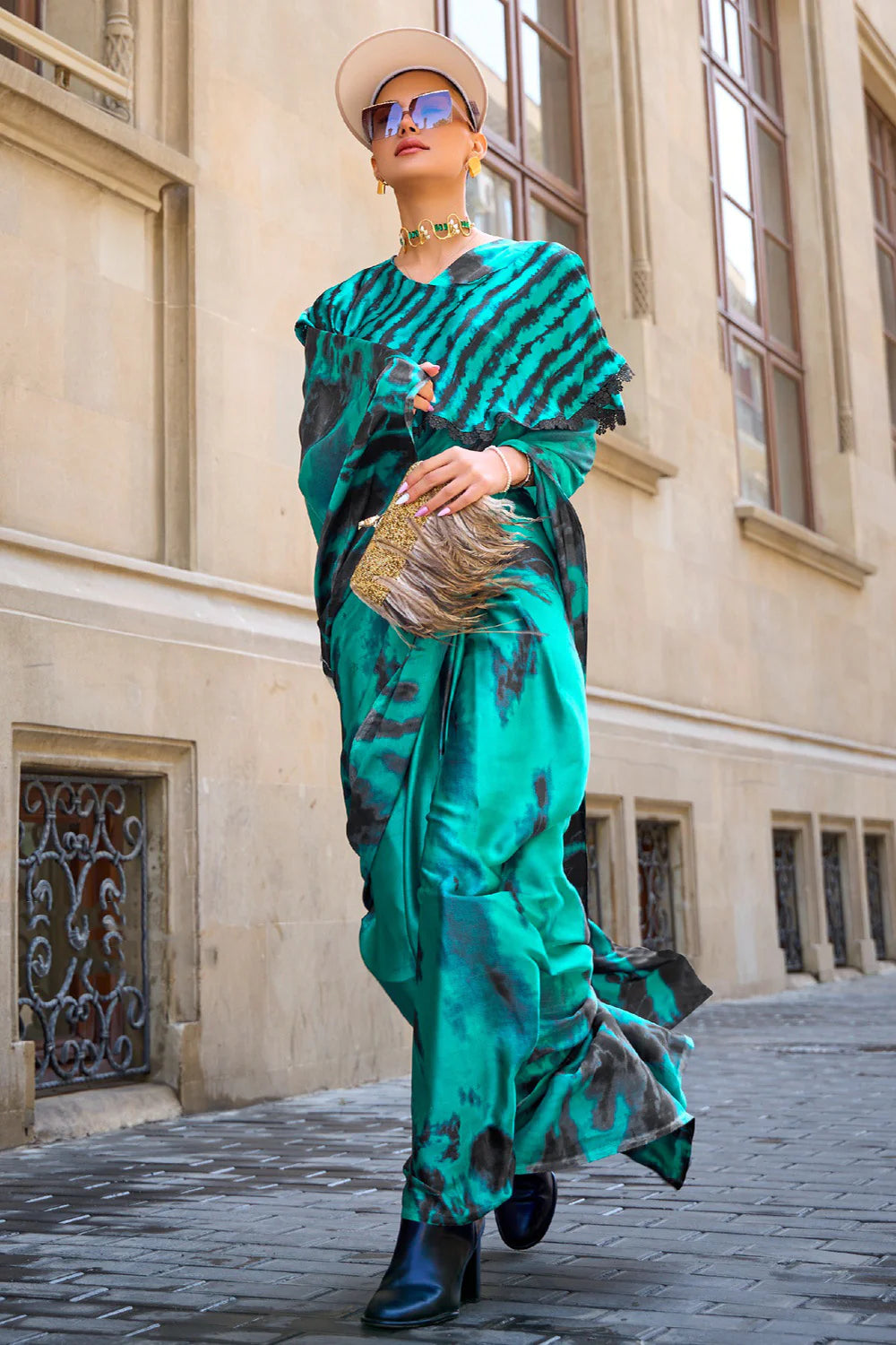 Pleasant Sea Green Color Satin Silk Saree