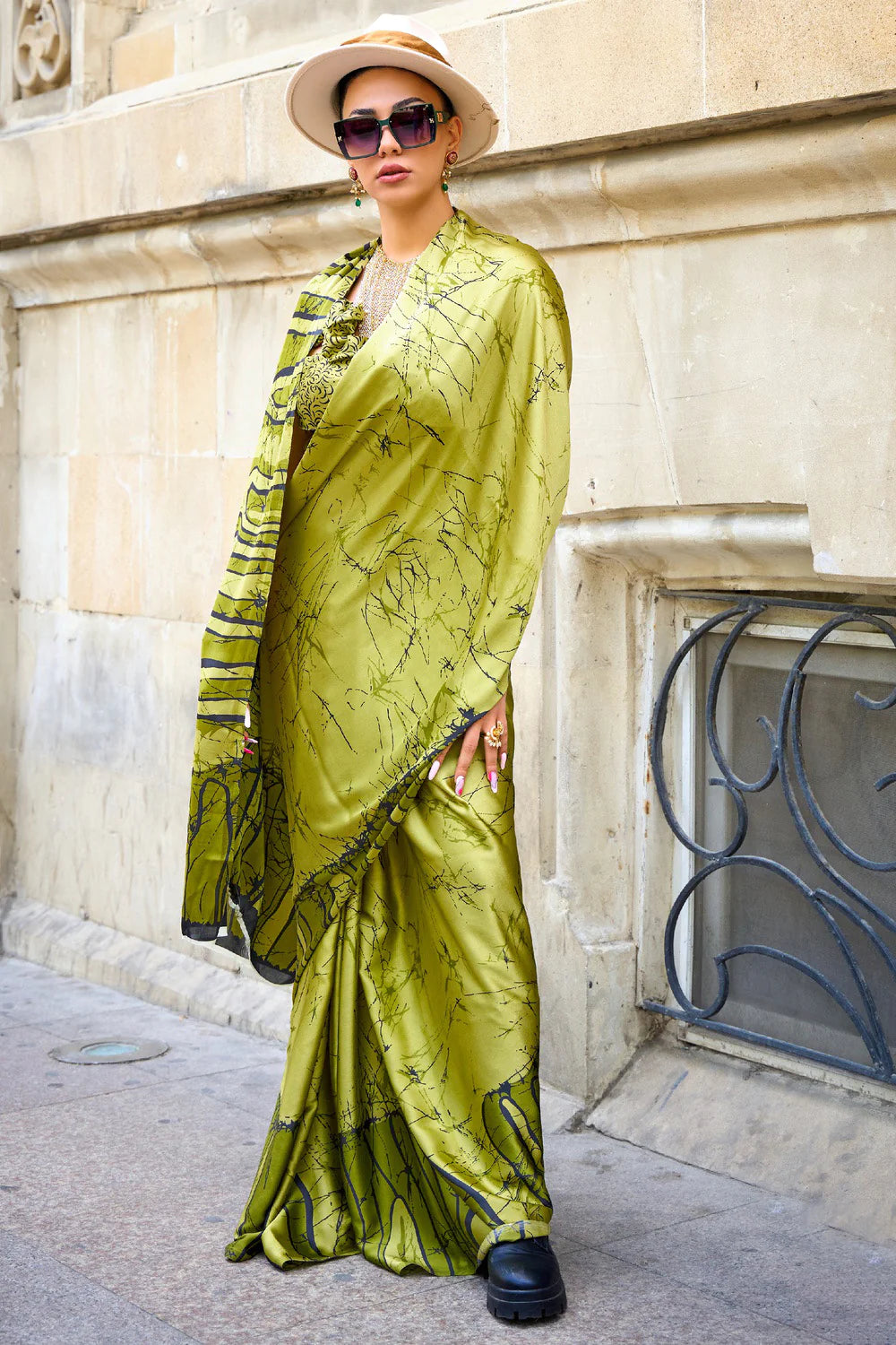 Breathtaking Green Satin Silk Saree