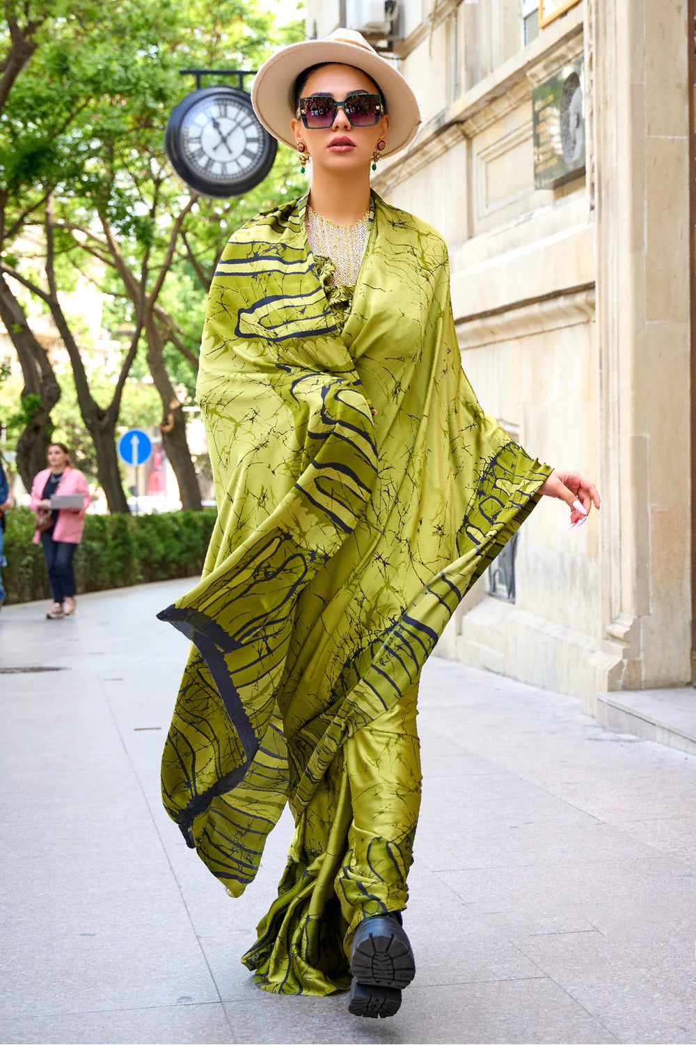 Breathtaking Green Satin Silk Saree