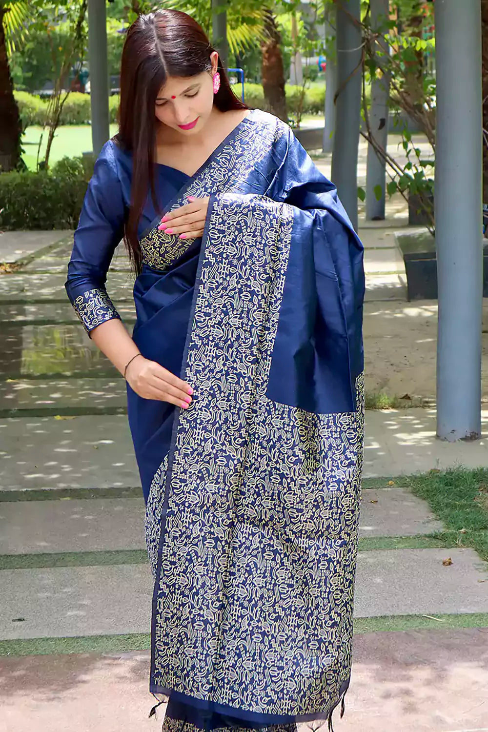 Unique Navy Blue Color Soft Silk Saree