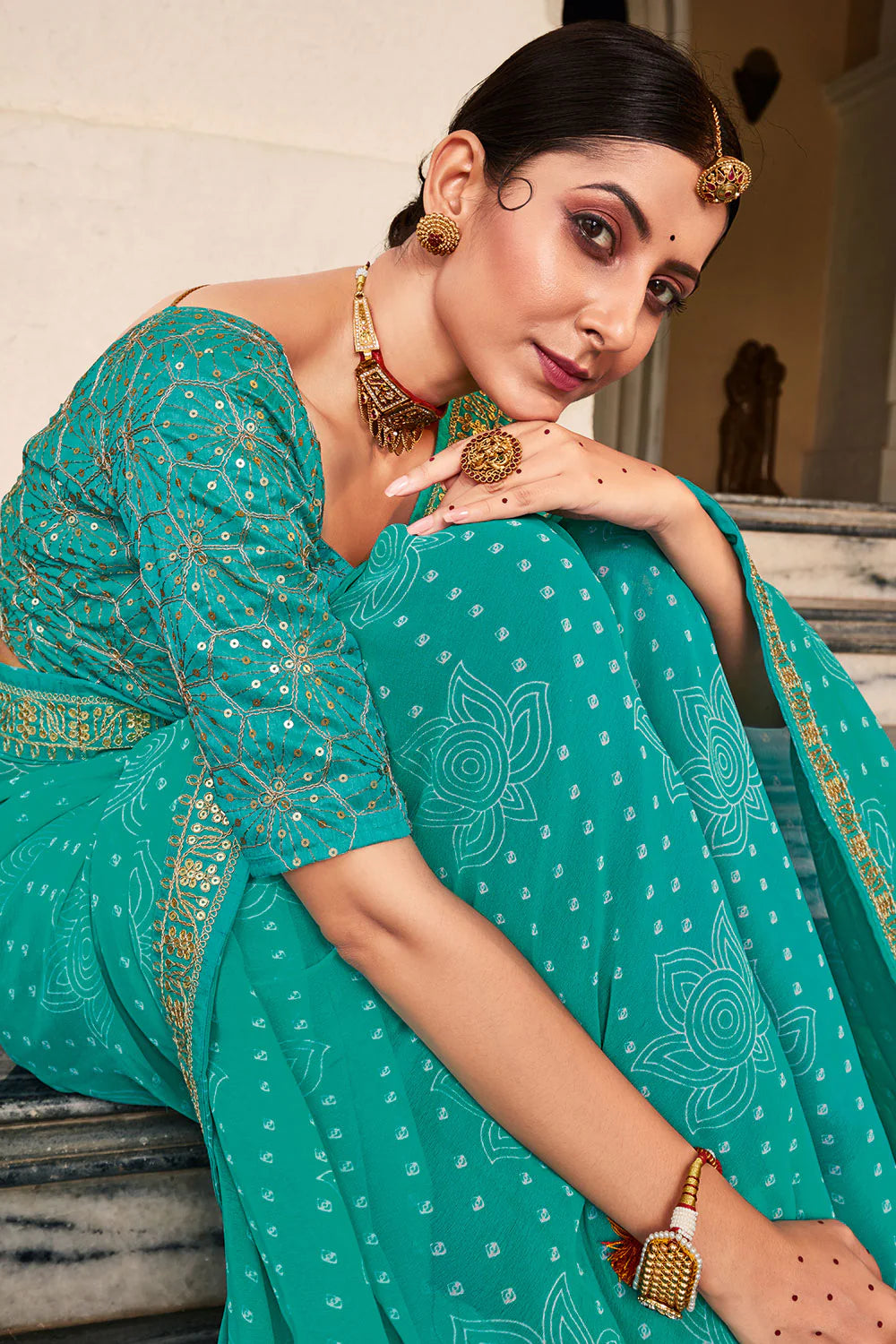 Sequince Work Art Silk Fabric Function Wear Cyan Color Saree – Simple Sarees