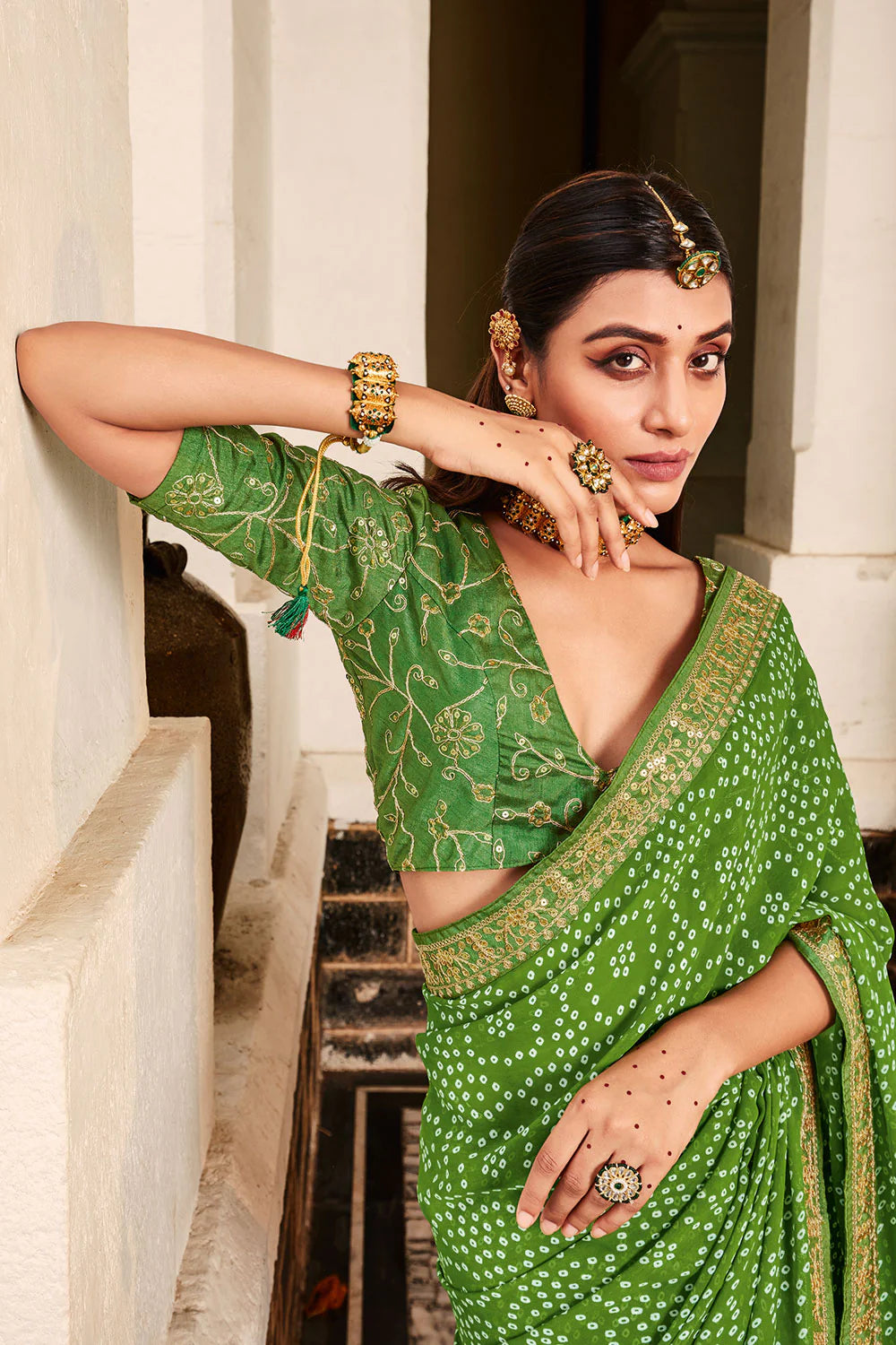 Outstanding Green Color Printed Work Silk Saree