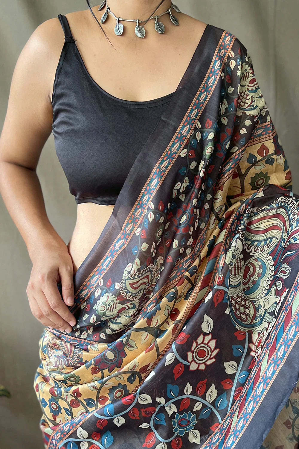 Marvellous Hazelnut Yellow Kalamkari Print Cotton Saree