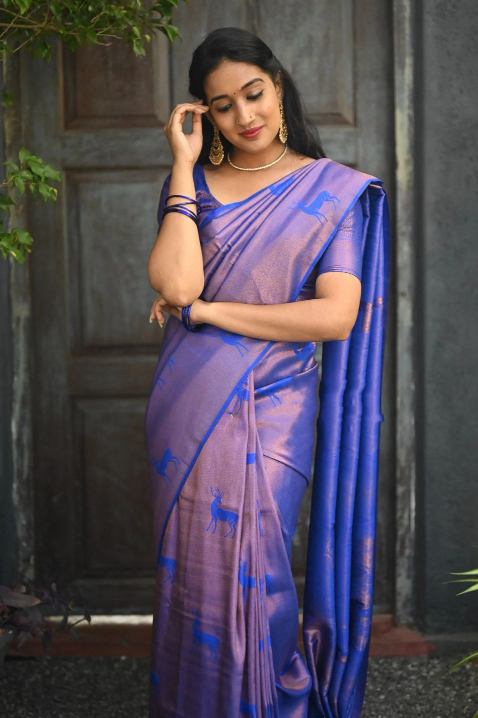 Stylish royal  blue Jacquerd  Soft Lichi Silk Saree