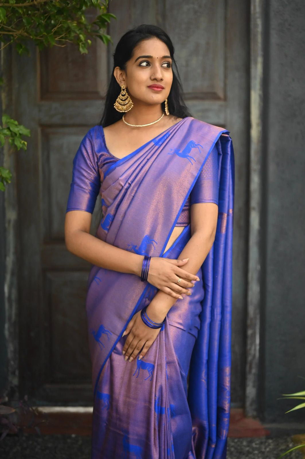 Stylish royal  blue Jacquerd  Soft Lichi Silk Saree