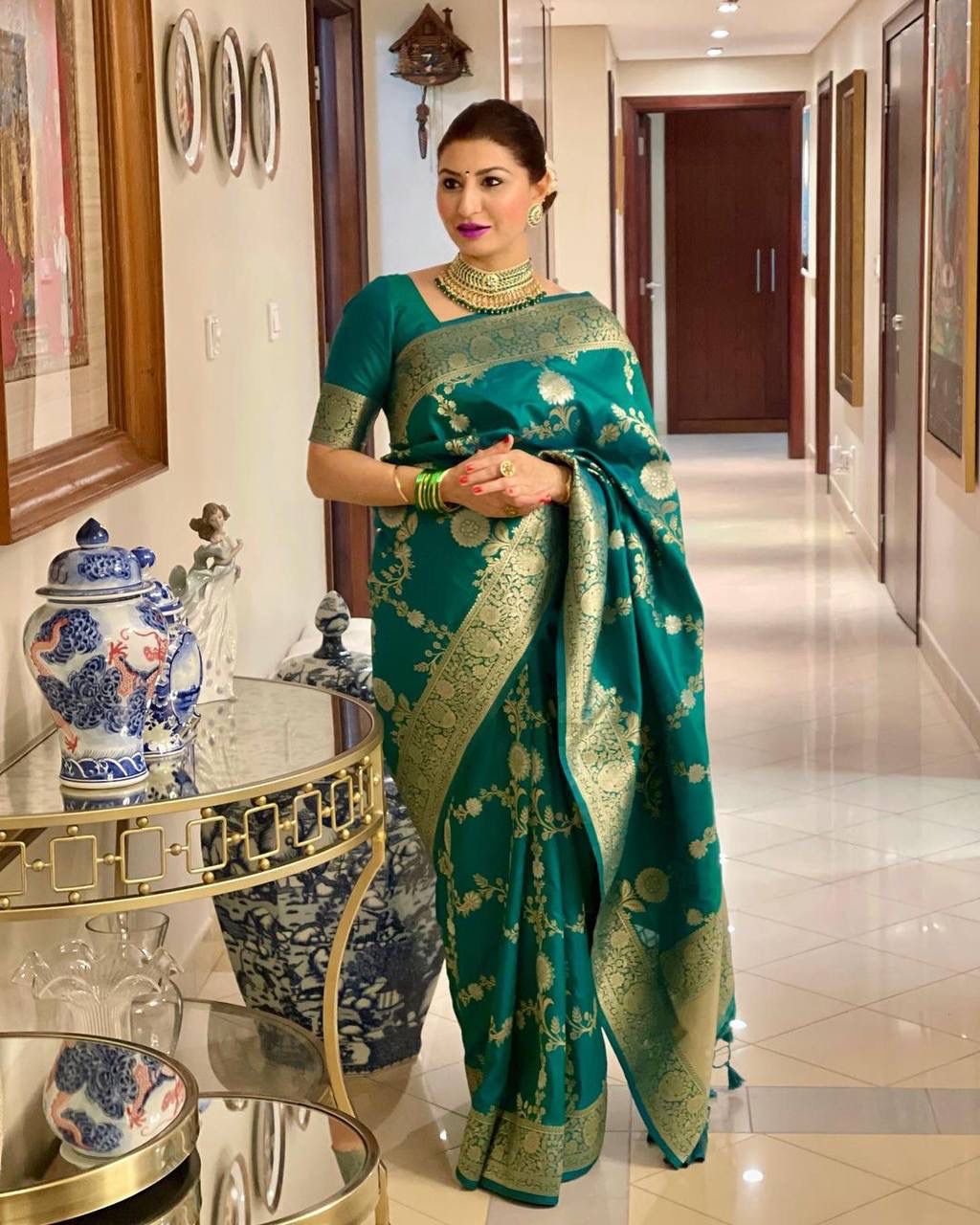 Phenomenal Dark Green Colored Printed Saree For Women