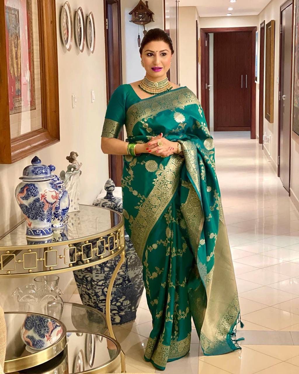 Phenomenal Dark Green Colored Printed Saree For Women