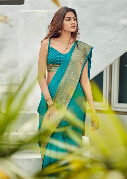 Linen Saree Digital Printed Rama Color With Blouse