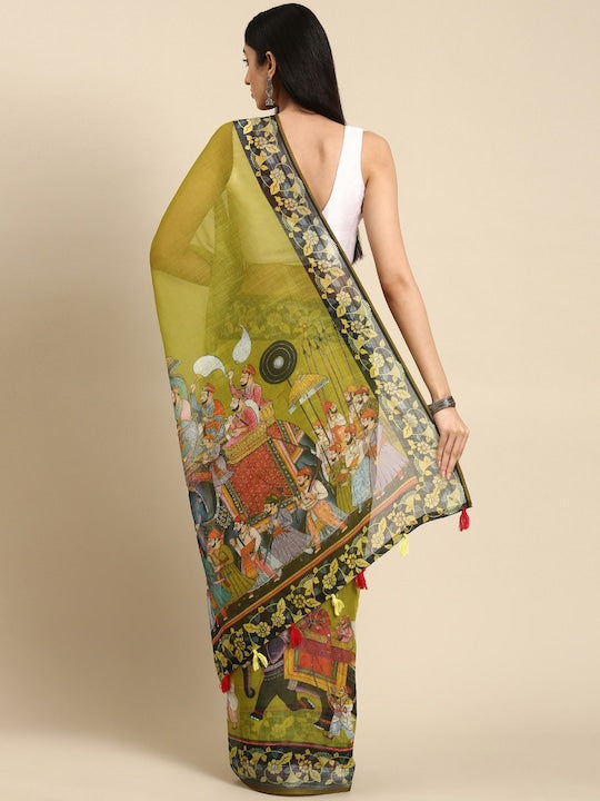 Pure linen saree Haina Green Colour Festival Wear