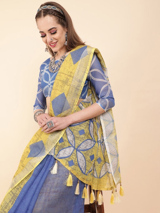 Pure linen saree Blue Colour Festival Wear