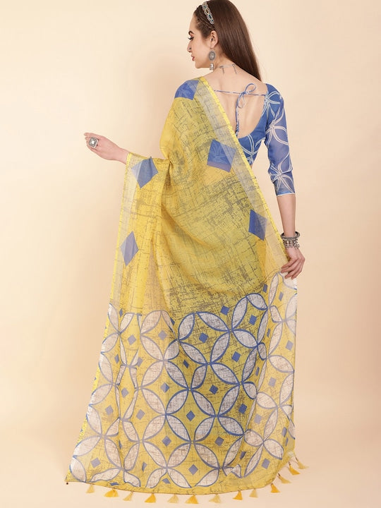 Pure linen saree Blue Colour Festival Wear