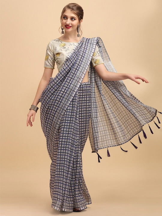 Pure linen saree Blue Colour Festival Wear