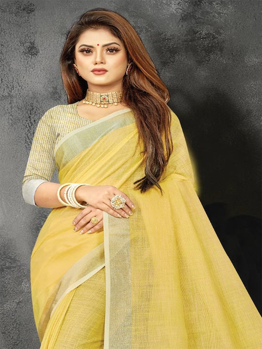 Pure linen saree Yellow Colour Casual wear