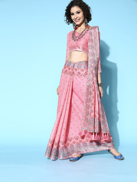 Pure linen saree Pink Colour Festival Wear