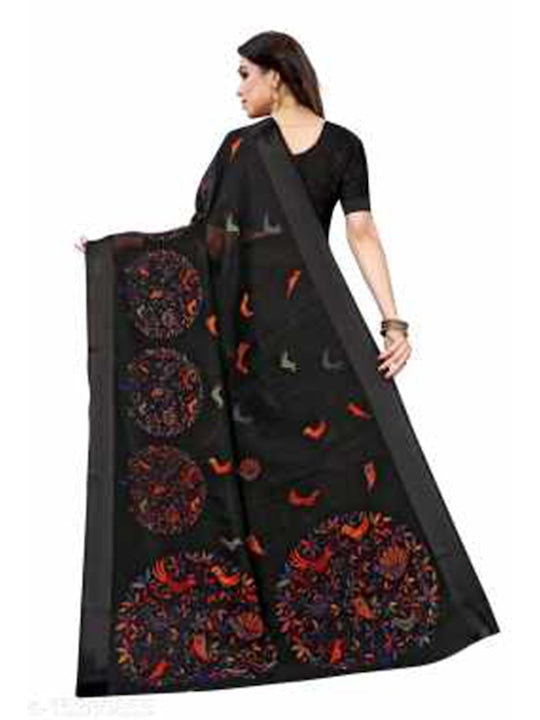 Black Color Woven Linen Saree , Party wear