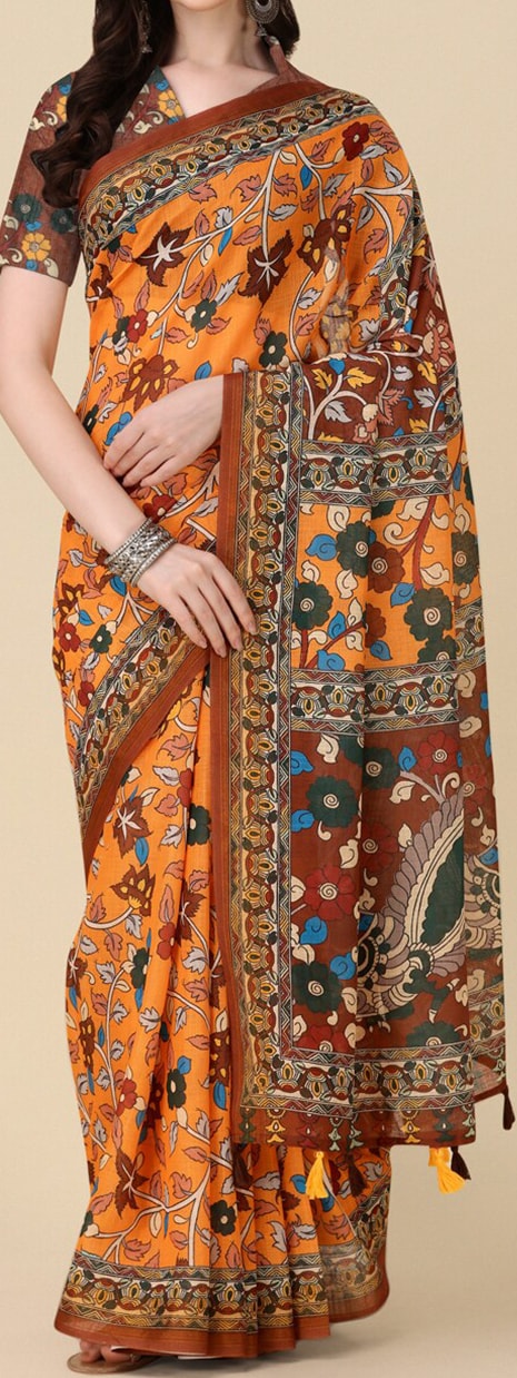 Orange Color Woven Linen Saree , Party wear