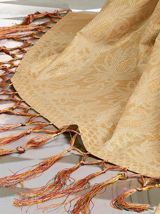 Flamboyant Cream Colored Festive Wear Printed Pure Linen Saree