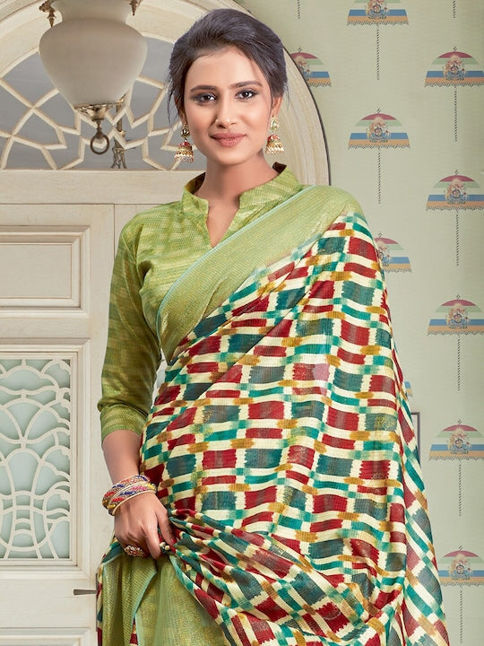 Breathtaking Green Colored Festive Wear Printed Linen Saree