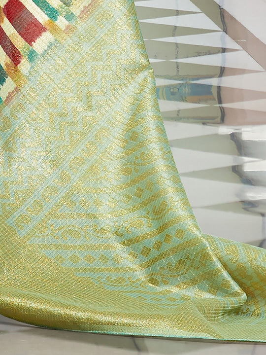 Breathtaking Green Colored Festive Wear Printed Linen Saree