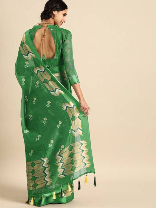 Majesty Green Colored Festive Wear Pure Linen Designer Saree