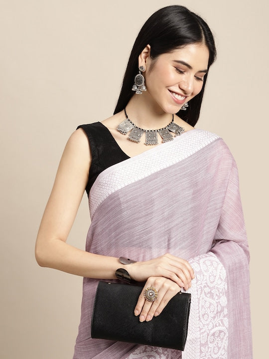 Light Purple Color Casual Wear Pure Linen Saree , With Blouse Piece