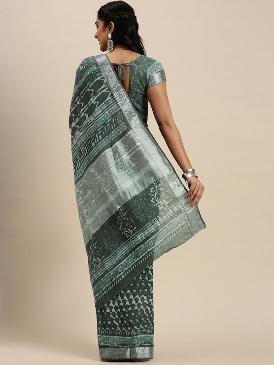 Groovy Grey Colored Wear Print Pure Linen Saree