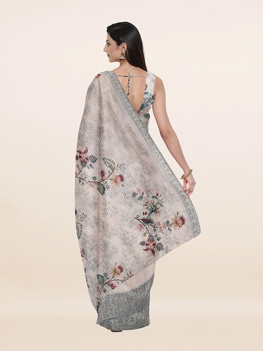 Grey Casual Wear Printed Pure Linen Saree , With Blouse Peace