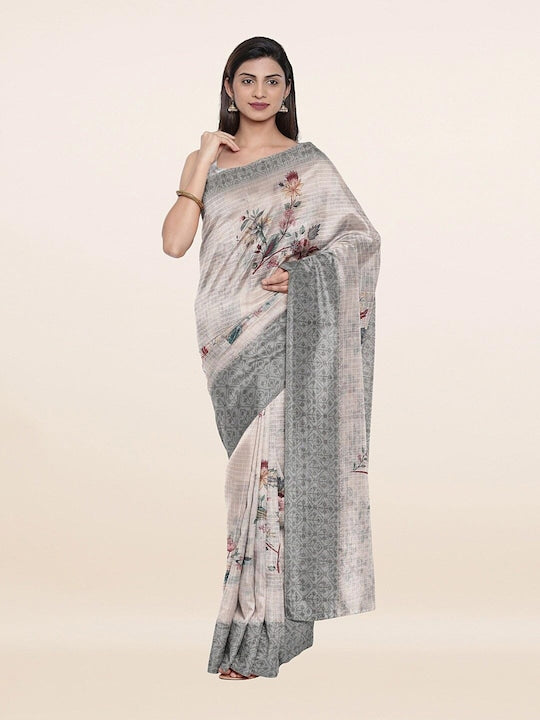 Grey Casual Wear Printed Pure Linen Saree , With Blouse Peace