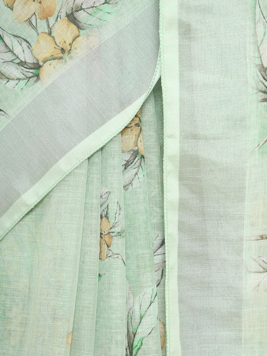 Pure linen saree in Light Green Color , enchanting casual wear