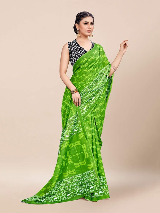 Pure linen saree in Green Color , enchanting casual wear