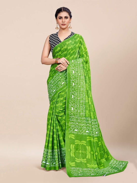 Pure linen saree in Green Color , enchanting casual wear