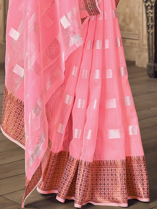 Pure linen saree in Pink Color , Enchanting casual wear