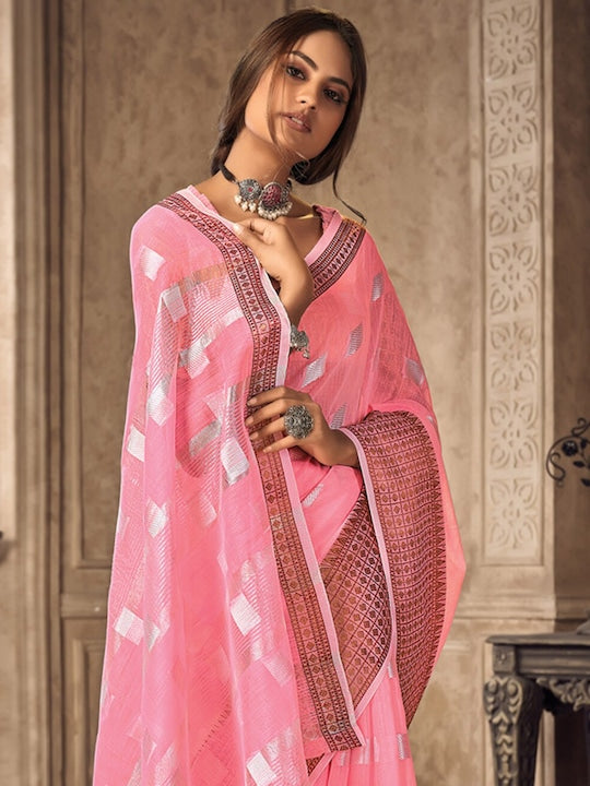 Pure linen saree in Pink Color , Enchanting casual wear