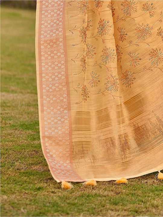 Pure linen saree in Yellow Color , enchanting casual wear