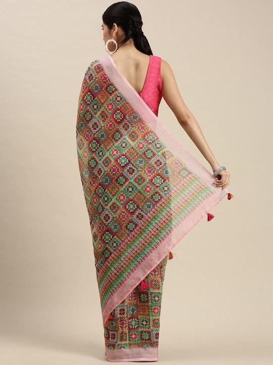 Pure linen saree in Multi Color , enchanting casual wear