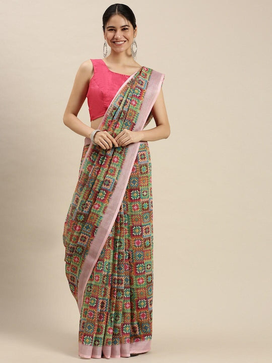 Pure linen saree in Multi Color , enchanting casual wear