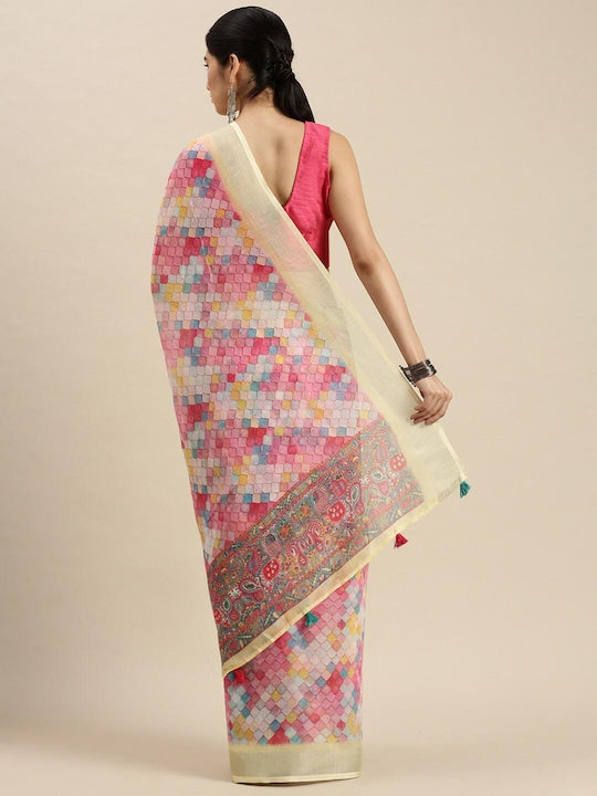 Attractive Light Pink Colored Casual Wear Linen Saree