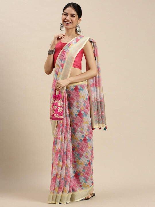 Attractive Light Pink Colored Casual Wear Linen Saree