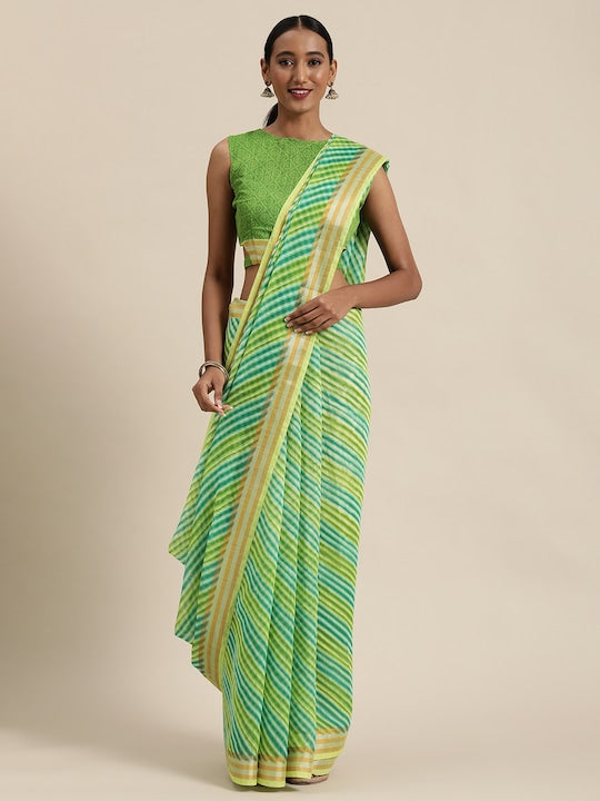 Light Green Wedding Wear Printed Linen Saree With Blouse piece