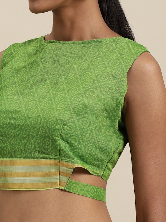 Light Green Wedding Wear Printed Linen Saree With Blouse piece