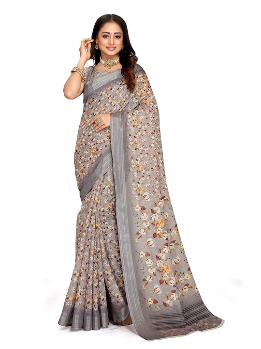 Attractive Light Brown Colored Casual Wear Linen Saree